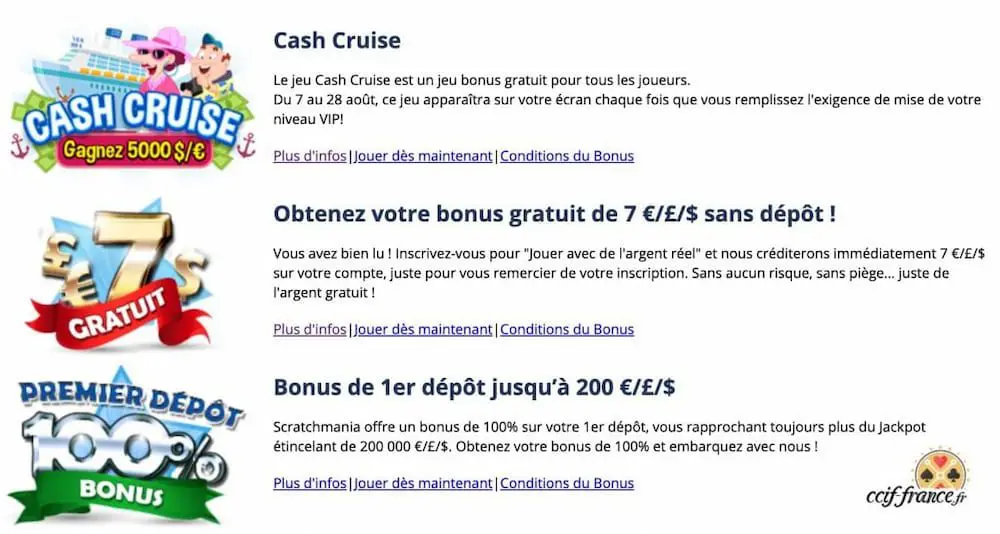 bonus sur scratchmania
