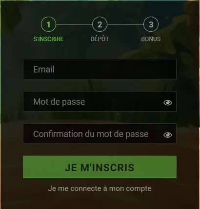 Interface de formulaire d inscription Winoui avec champs pour email et mot de passe