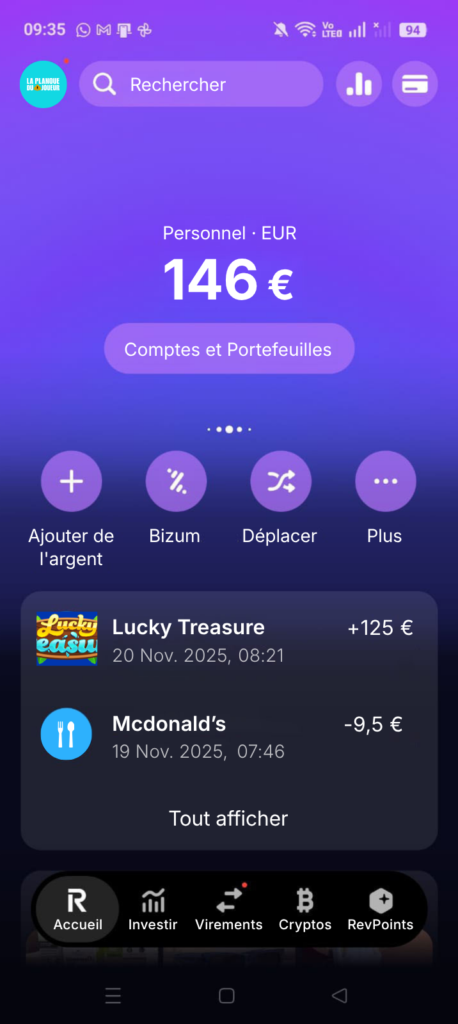 Preuve de retrait Lucky Treasure, 125 € en Bitcoin, novembre 2025