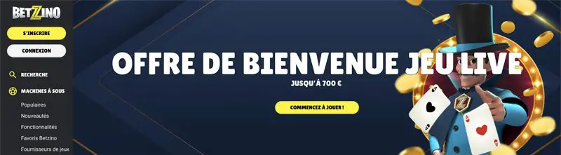 capture d'écran offre de bienvenue betzino