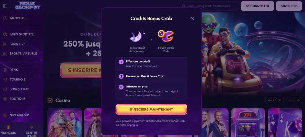 Bonus Crab sur NovaJackpot
