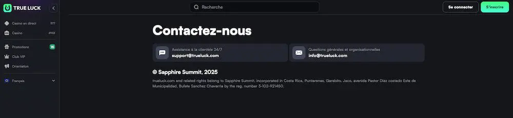 page de contact trueluck