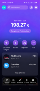 Retrait de 70 € de MadCasino reçu sur un compte bancaire