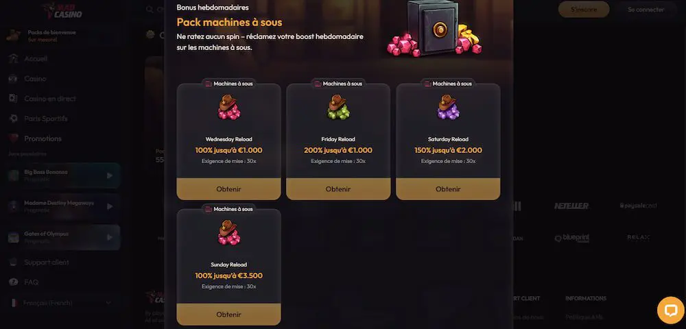 les autres promotions sur Mad casino