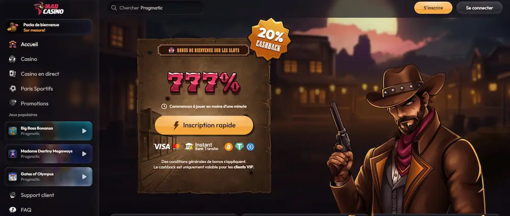 le bonus de bienvenue sur Mad casino