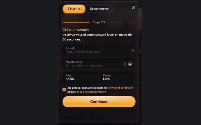 inscription sur Mad Casino &eacute;tape 3
