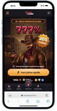 interface mobile sur Mad Casino