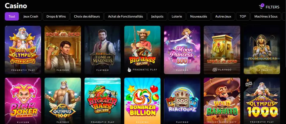 Capture d'&eacute;cran des jeux de casino sur Instasino