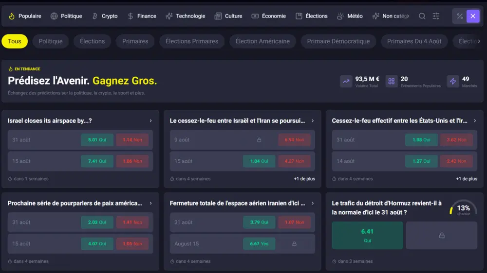 Capture d'écran marché de prédiction Aphrodite casino