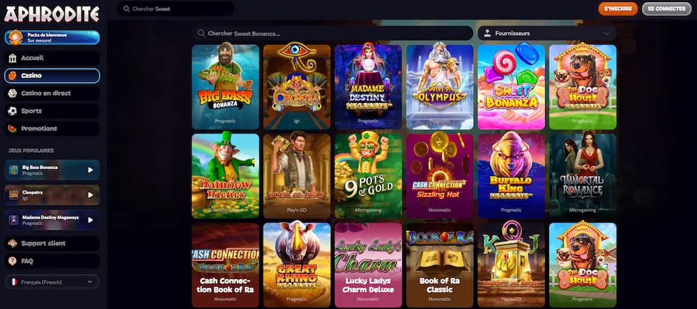 jeux disponibles sur aphrodite