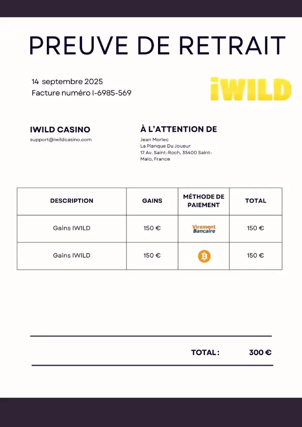 Preuve de retrait iWild