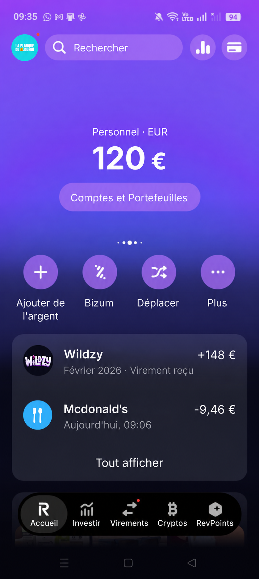 Preuve de retrait Wildzy, 148 € par virement SEPA, 02/02/2026