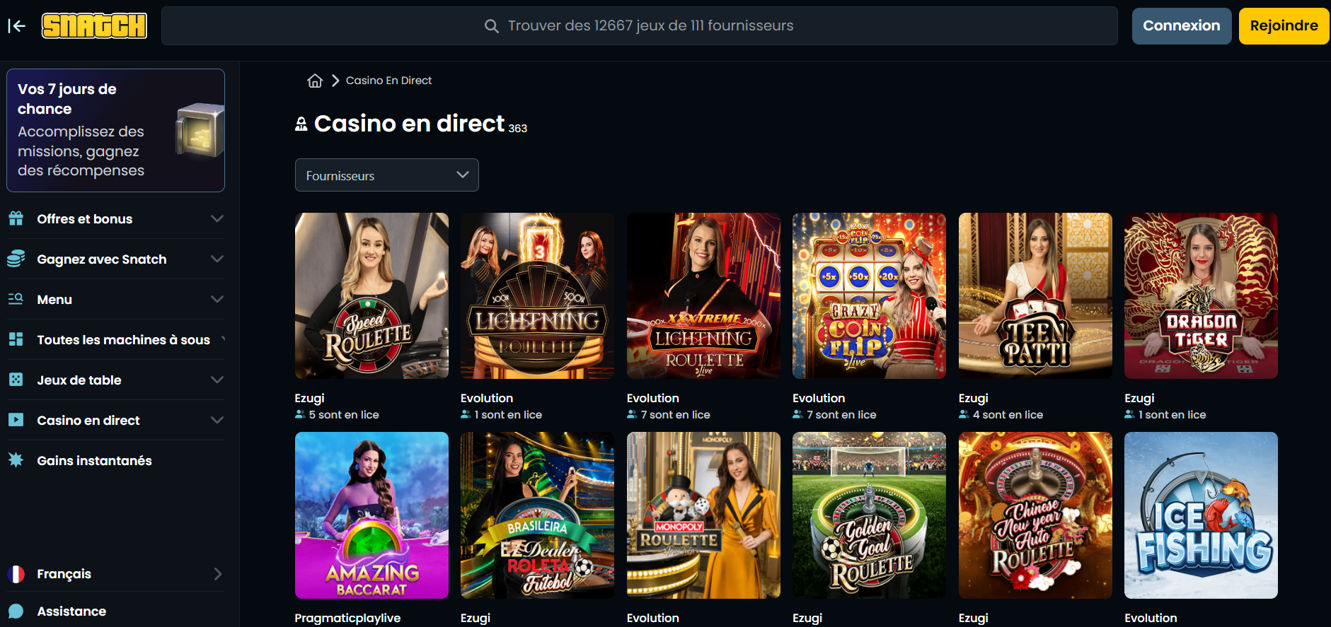 Jeux live Snatch casino