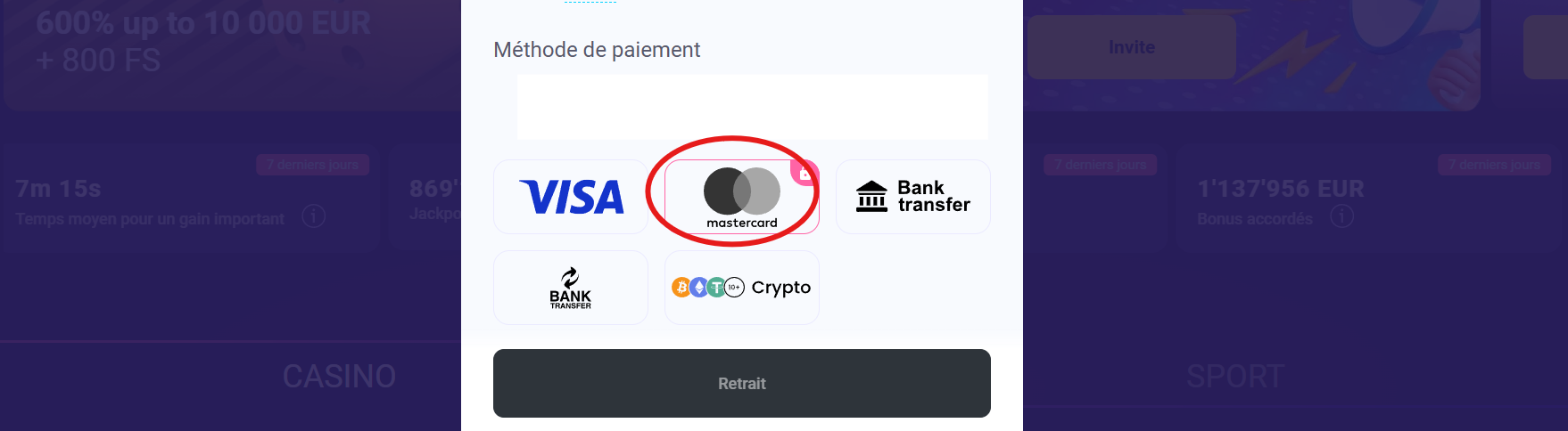 retrait mastercard étape 2