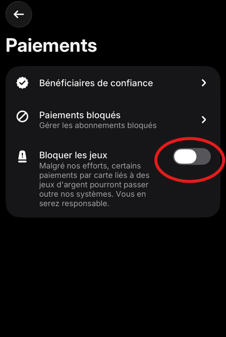blocage jeux d'argent revolut