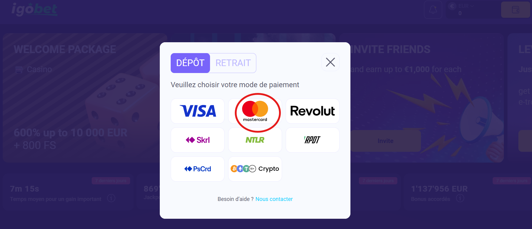 dépôt mastercard étape 2