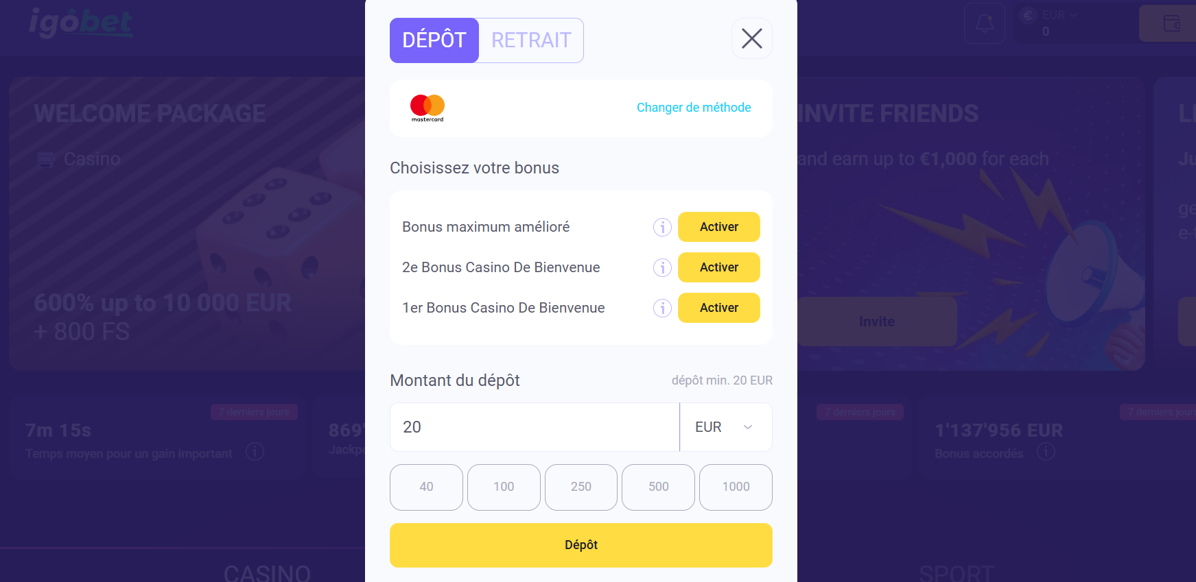 dépôt mastercard étape 3