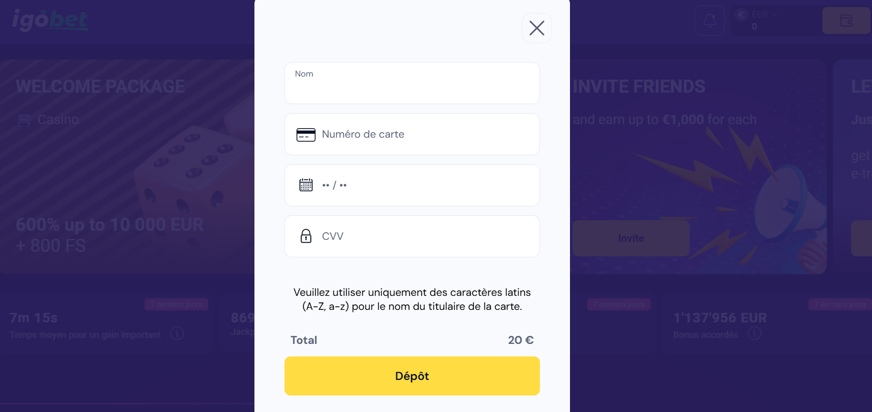 dépôt mastercard étape 4