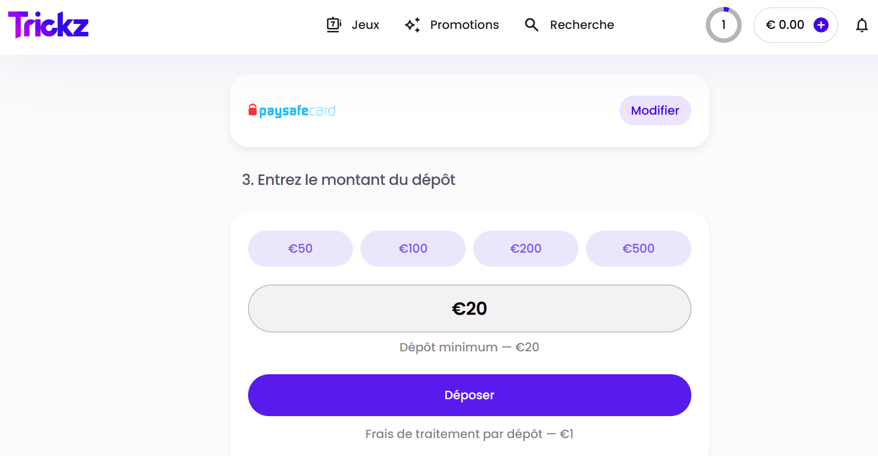 dépôt paysafecard étape 2