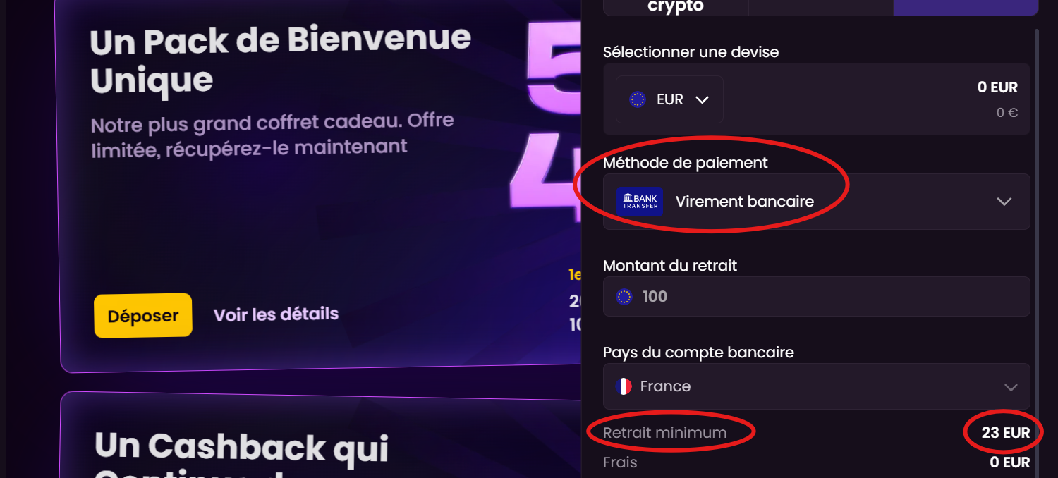retrait minimum virement