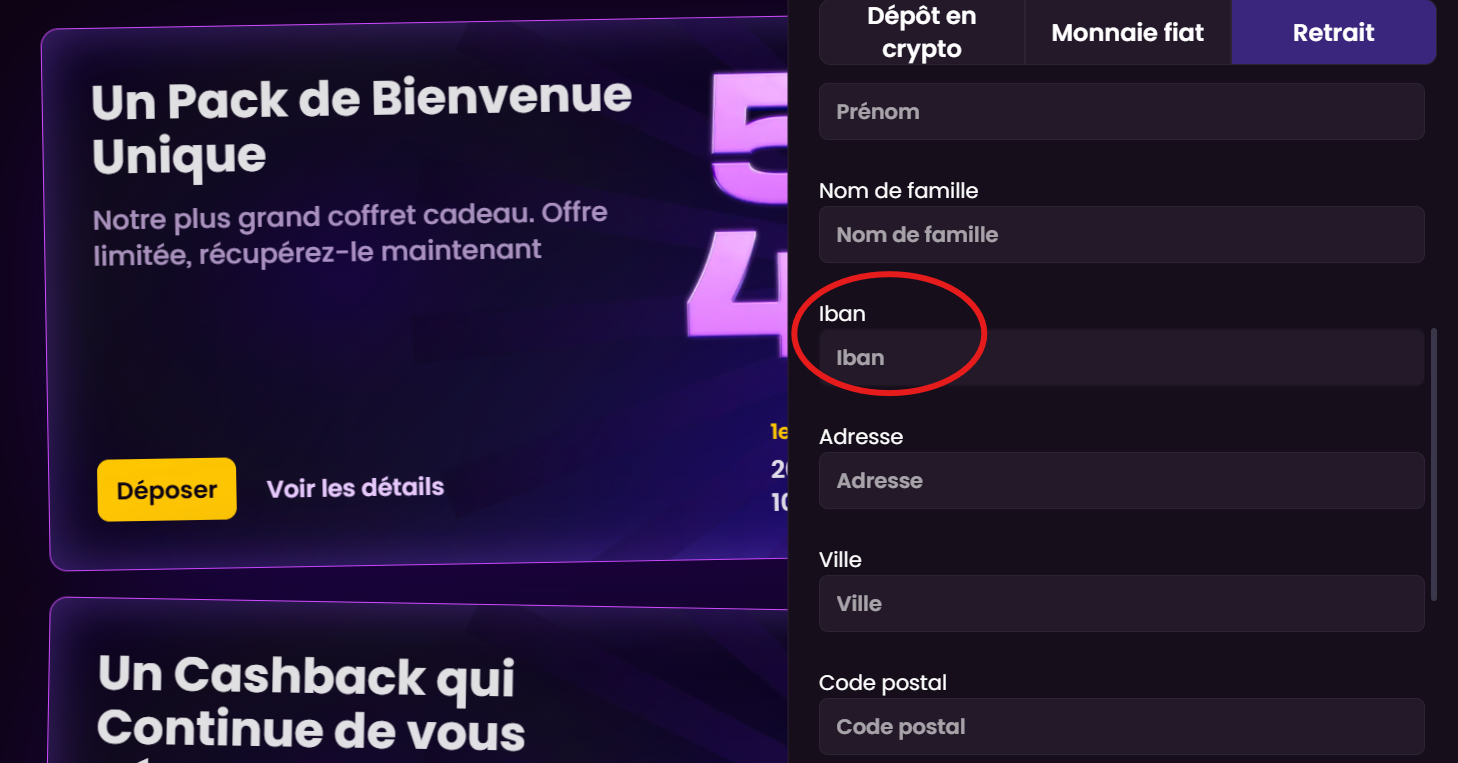 retrait virement informations