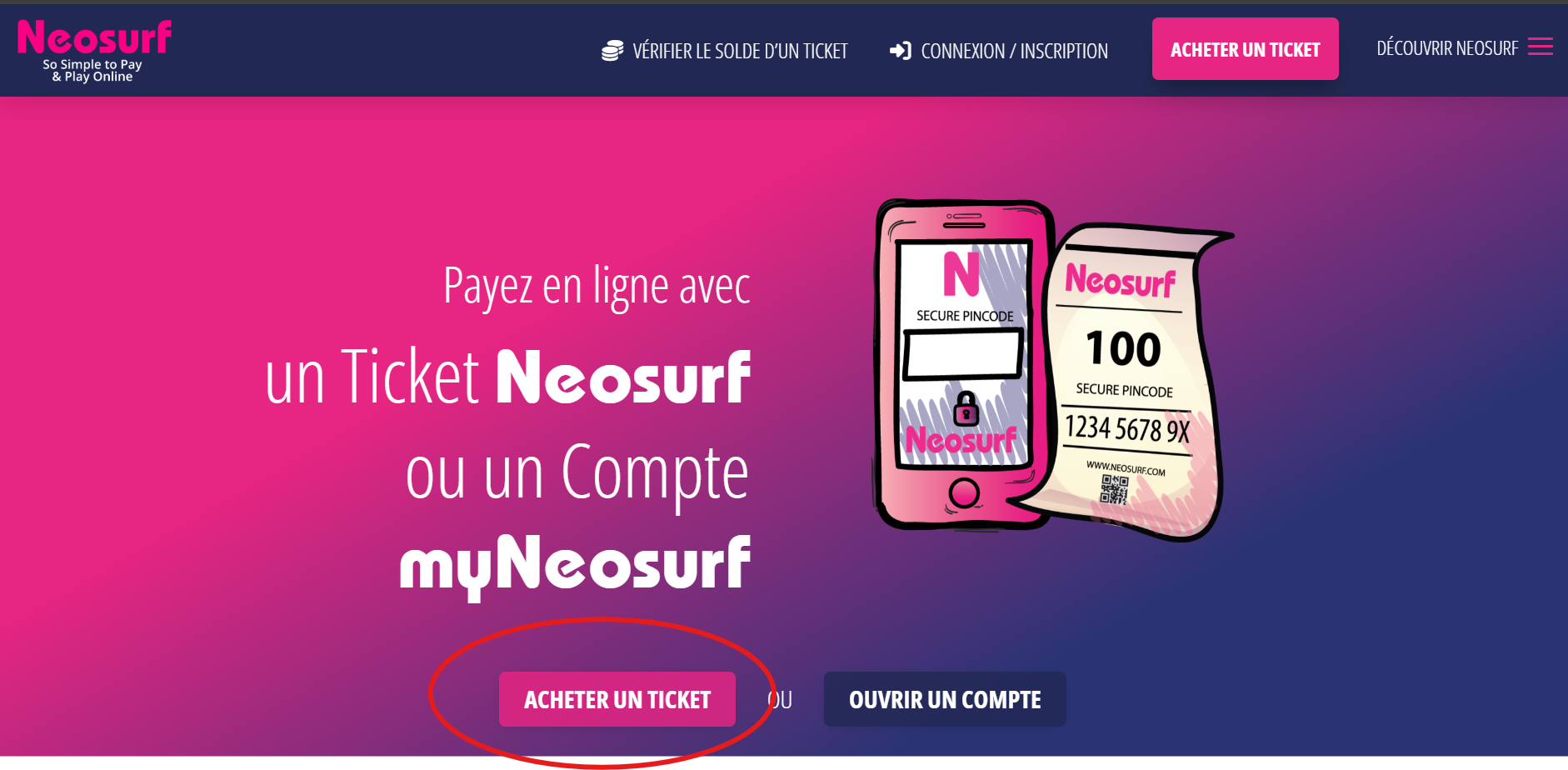acheter ticket neosurf