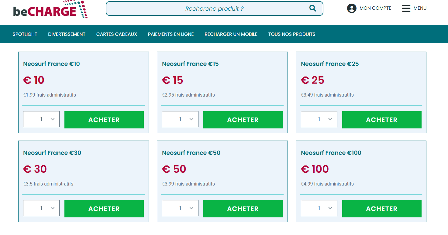choisir montant neosurf