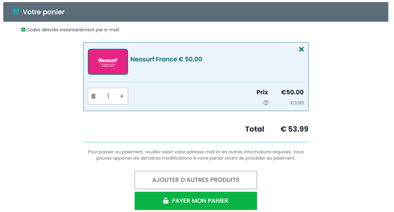 valider le paiement de sa carte neosurf