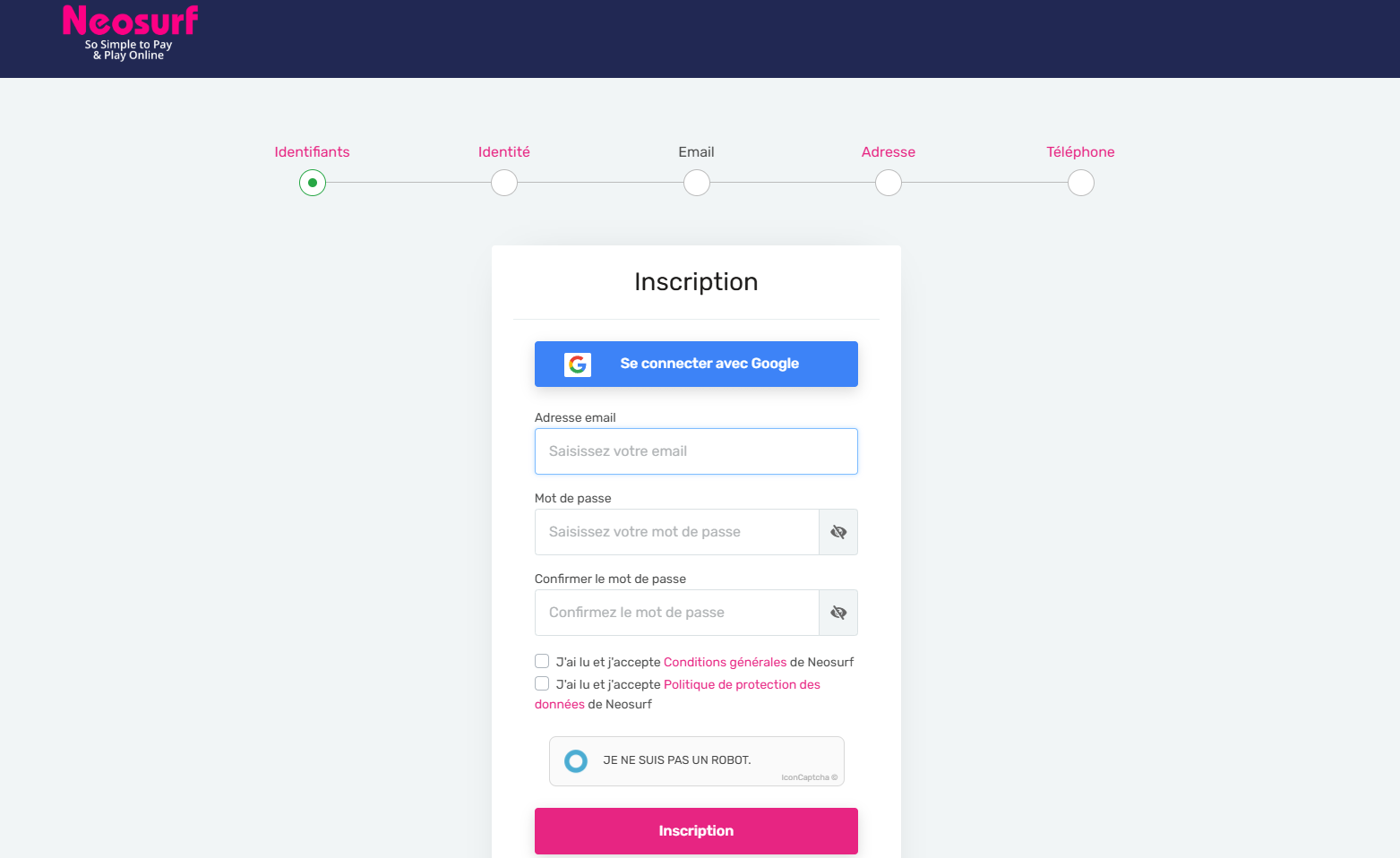 ouvrir myneosurf étape 2