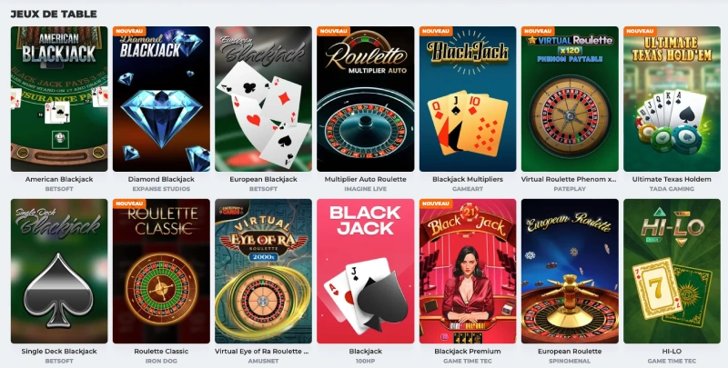 jeux de table sur betriot casino
