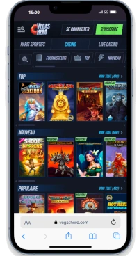 Interface sur mobile de Vegas Hero