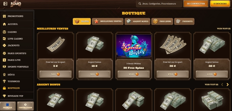 boutique de bonus de lizaro