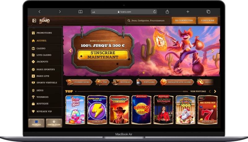 interface lizaro casino sur ordinateur