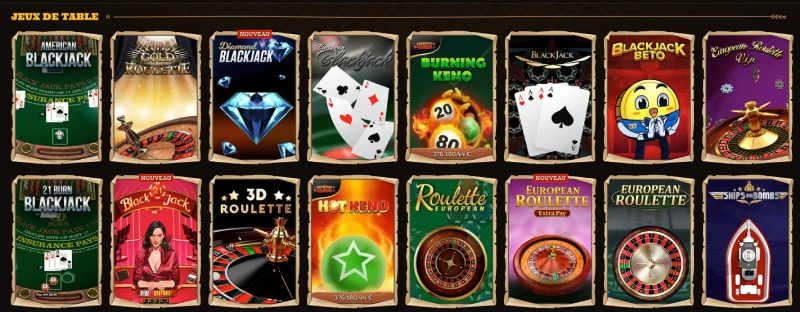 jeux de table sur lizaro casino