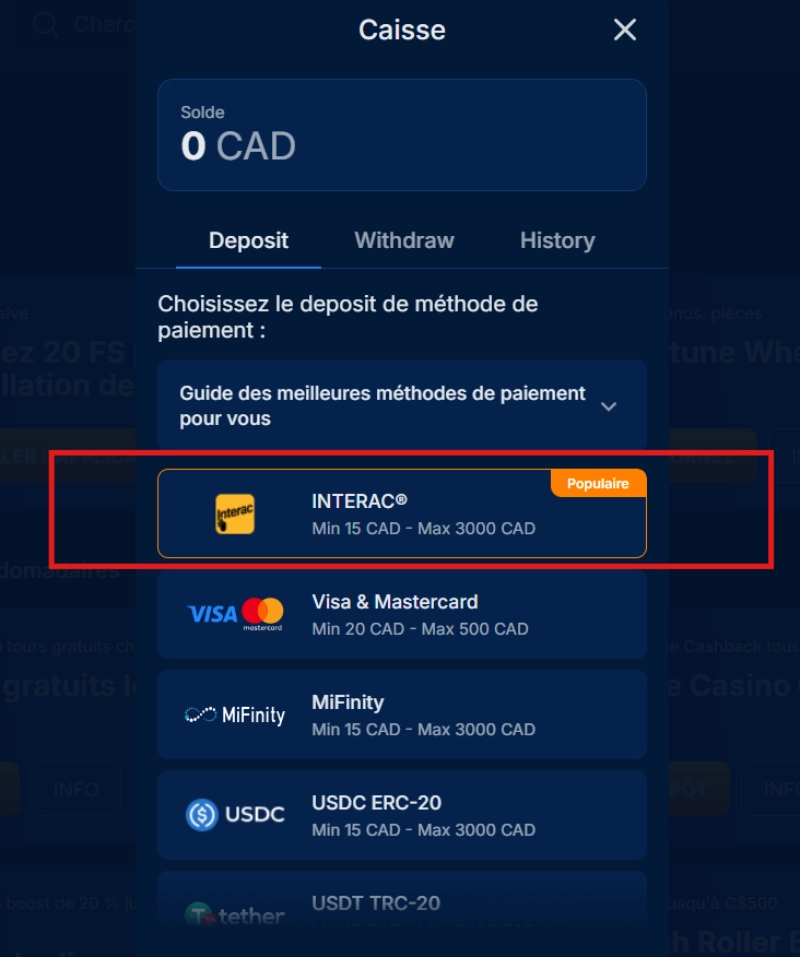 canada casino interac dépôt étape2