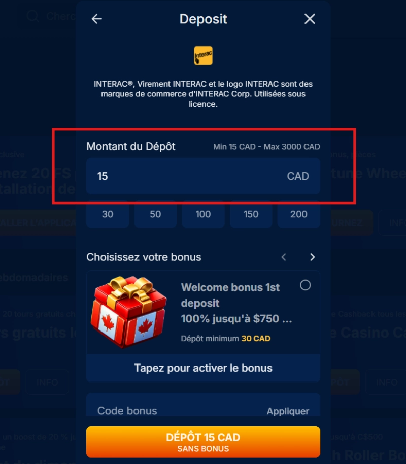 canada casino interac dépôt étape3