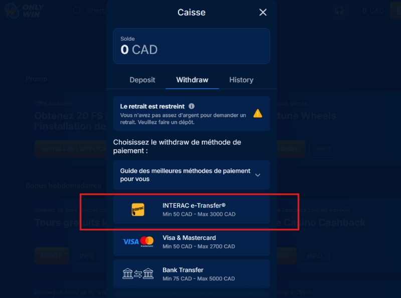 canada casino interac retrait étape2