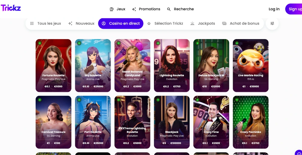 meilleurs casino live trickz