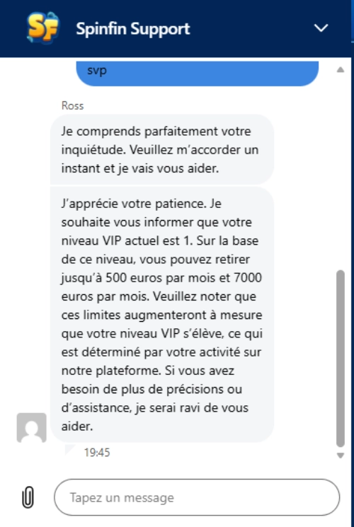 assistance client spinfin casino