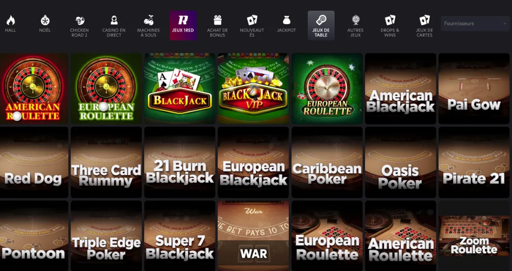 jeux de table 1red casino
