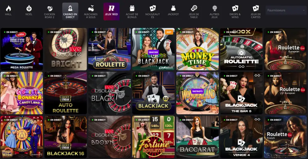 jeux live 1red casino
