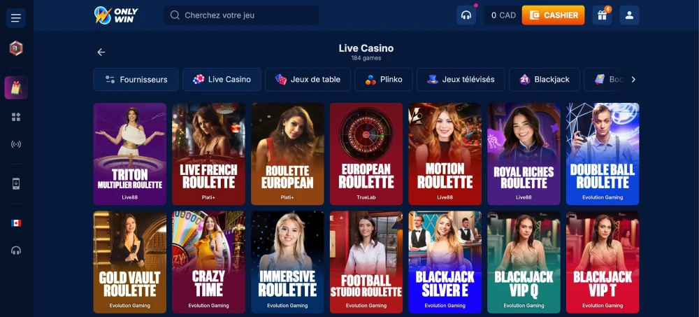 capture decran live casino onlywin