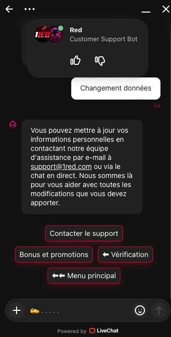 service client&egrave;le 1red casino