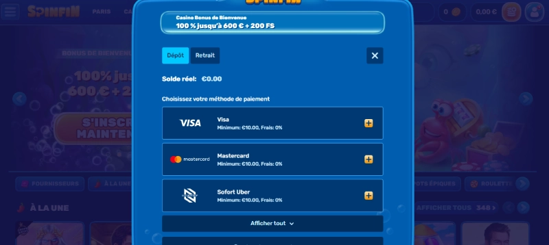 dépôt étape2 spinfin casino
