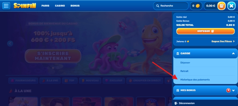 retrait étape3 spinfin casino