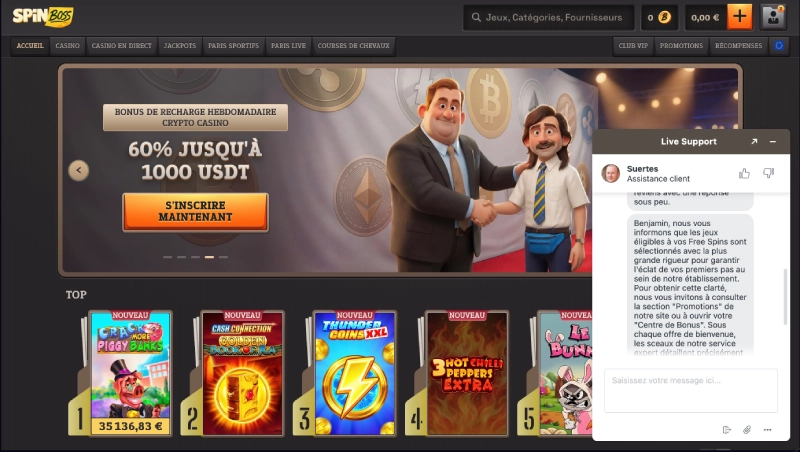assistance client de spinboss