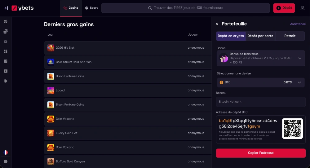 faire un dépôt sur ybets casino