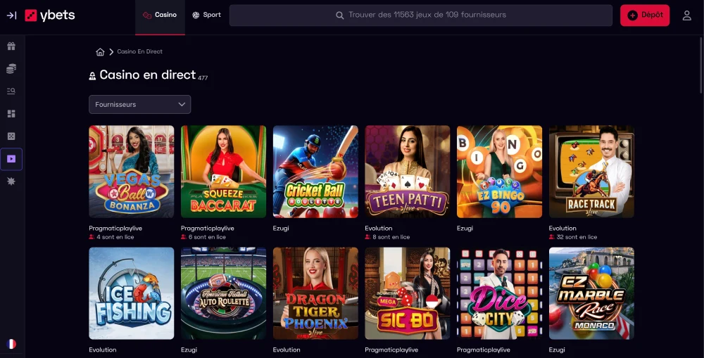 jeux en direct ybets casino