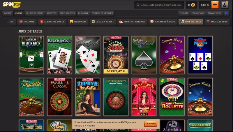 jeux de table sur spinboss