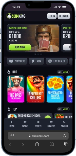 interface mobile slimking casino